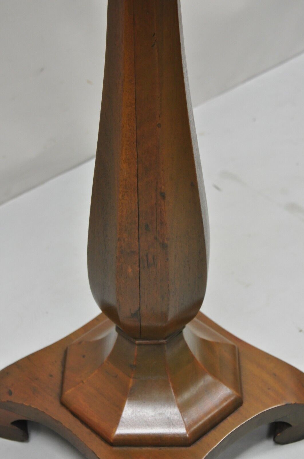 Antique American Empire Carved Mahogany Octagonal Pedestal Column Plant Stand