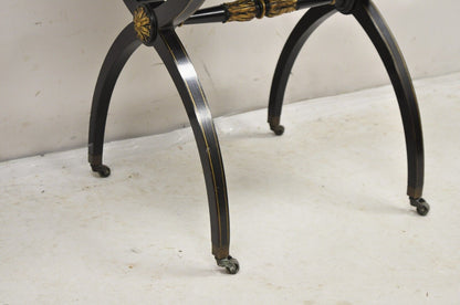 Vintage Imperial Furniture Regency Black Hand Painted Curule Kidney Side Table