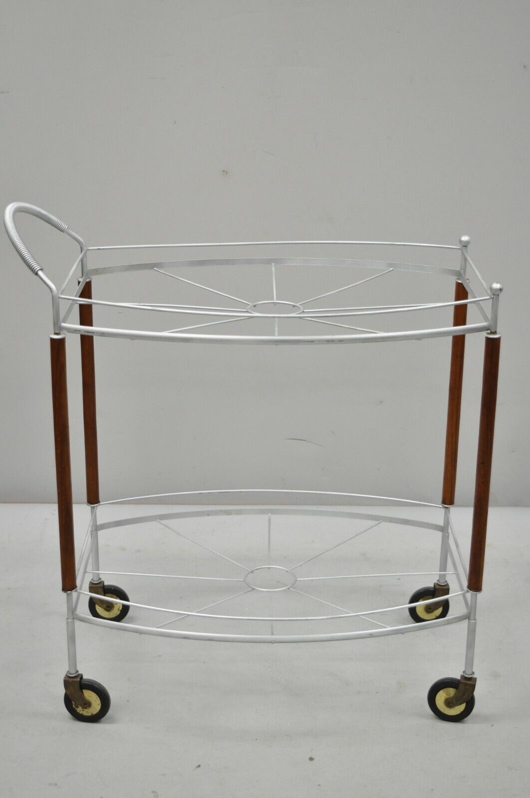 Vintage Mid Century Modern Atomic Era Metal Rolling Bar Tea Cart Server