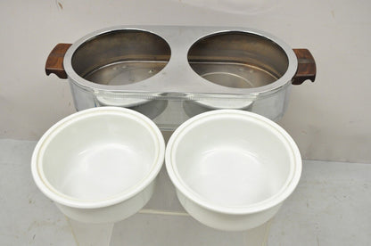 Vintage Manning - Bowman Art Deco Stainless Steel Double Warmer 2 Ceramic Dishes