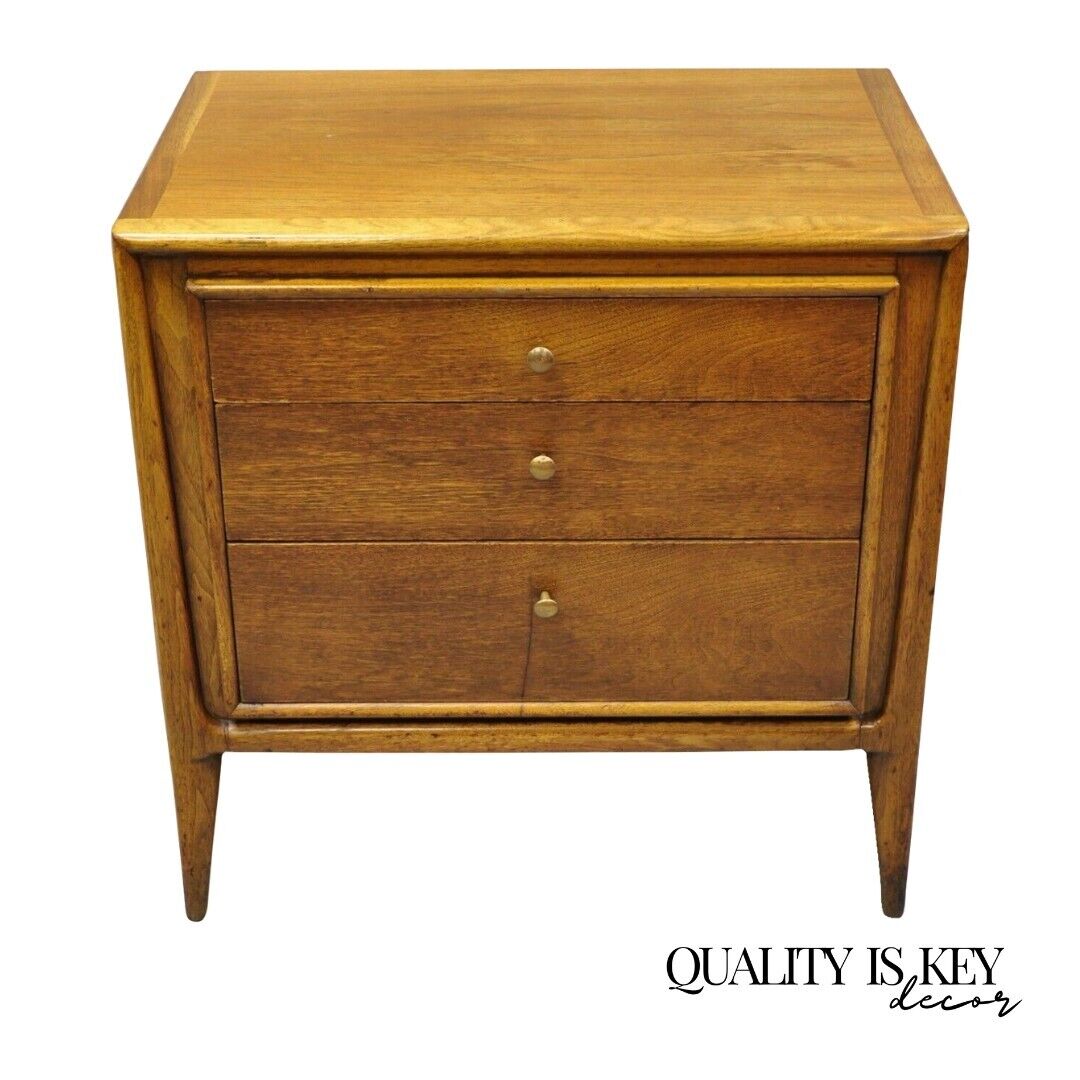 John Stuart Facade Mt. Airy Furniture Walnut 3 Drawer MCM Nightstand