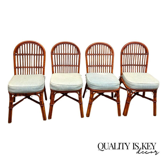 Vintage Hollywood Regency Palm Beach Bamboo Dining Side Chairs - Set of 4