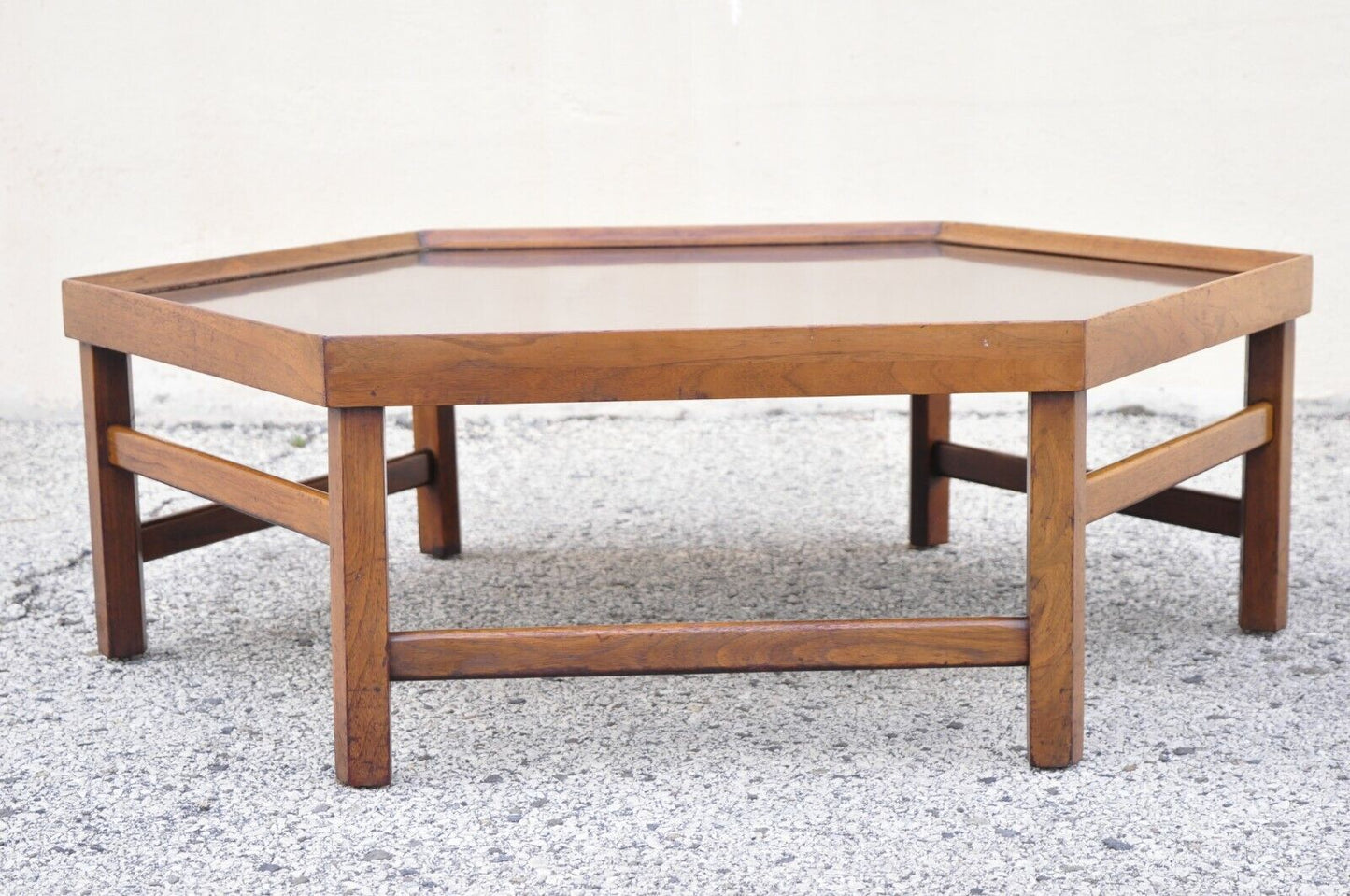 Vintage Mid Century Modern Walnut Hexagonal Coffee Table with Black Masonite Top