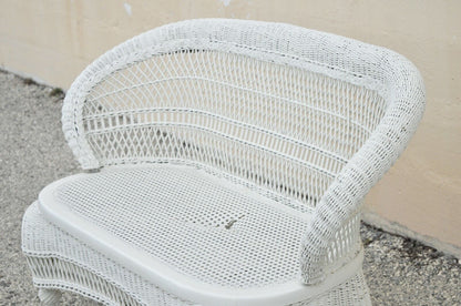 Antique Victorian White Wicker Barrel Back Small Settee Loveseat Sofa Cane Seat