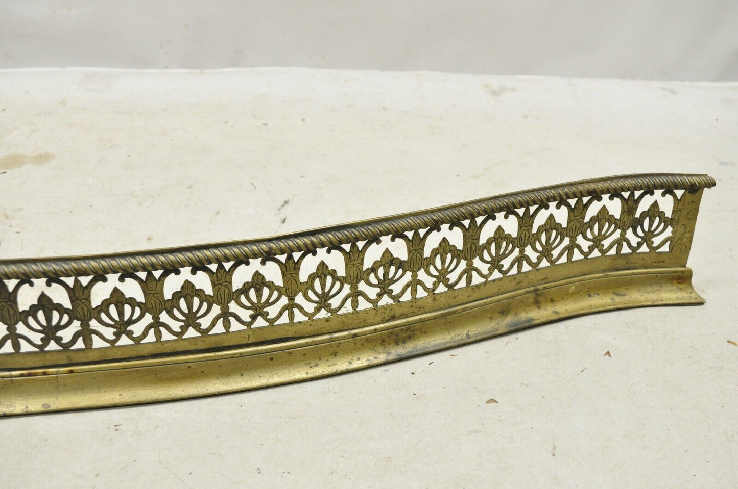 Victorian English Brass 55" Fireplace Serpentine Mantel Fender Bellflower Design