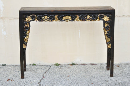 Antique Chinese Hardwood Tall Altar Table Console Table Carved Gold Gilt Detail