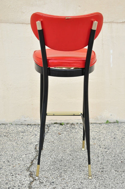 Vintage Mid Century Lion Brand Black Metal Red Vinyl Italian Style Barstool