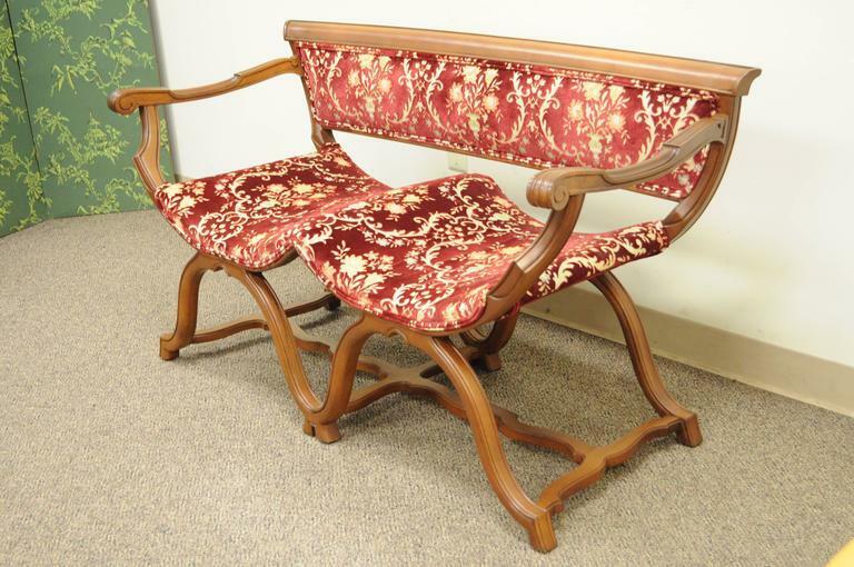 Vintage Hollywood Regency Double Curule X-Frame Settee Savonarola Bench Chair