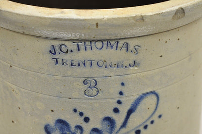 Antique J.C. Thomas Trenton NJ 3 Gallon Stoneware Crock Pot Cobalt Blue Flower