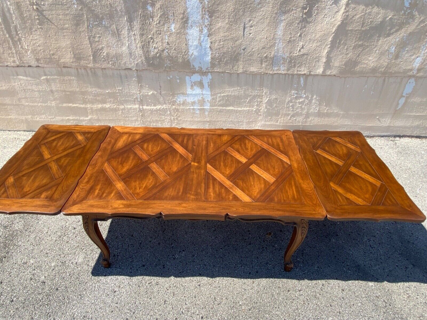 French Country Provincial Style Walnut Parquetry Inlay Extension Dining Table