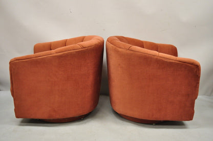 Milo Baughman Style Red Upholstered Alexvale Swivel Club Lounge Chair - a Pair