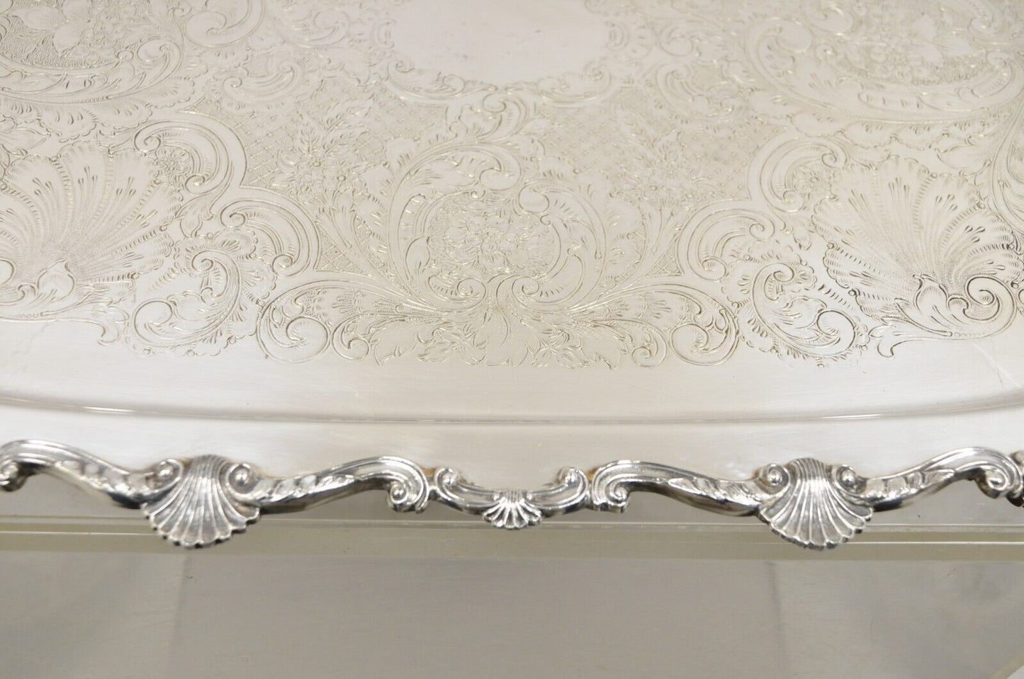 Vintage English Victorian Silver Plated Large Twin Handles Serving Platter Tray