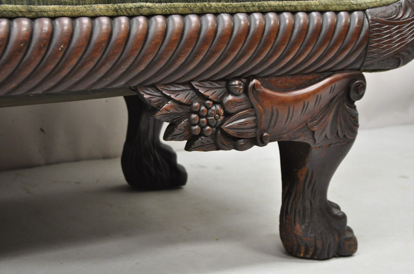 Antique American Empire Carved Mahogany Eagle Cornucopia Settee Loveseat Sofa