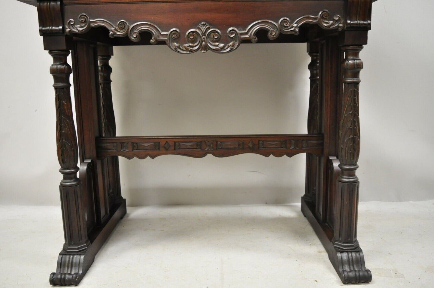 Antique Jacobean Floral Handpainted Carved Walnut Blind Door Cupboard Cabinet