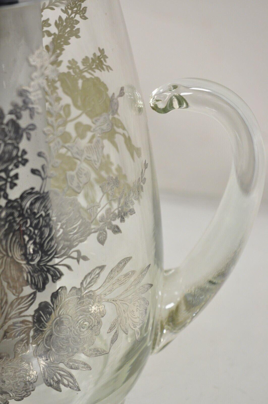 Cambridge Floral Sterling Silver Overlay Glass Lemonade Pitcher w/ Ice Caddy