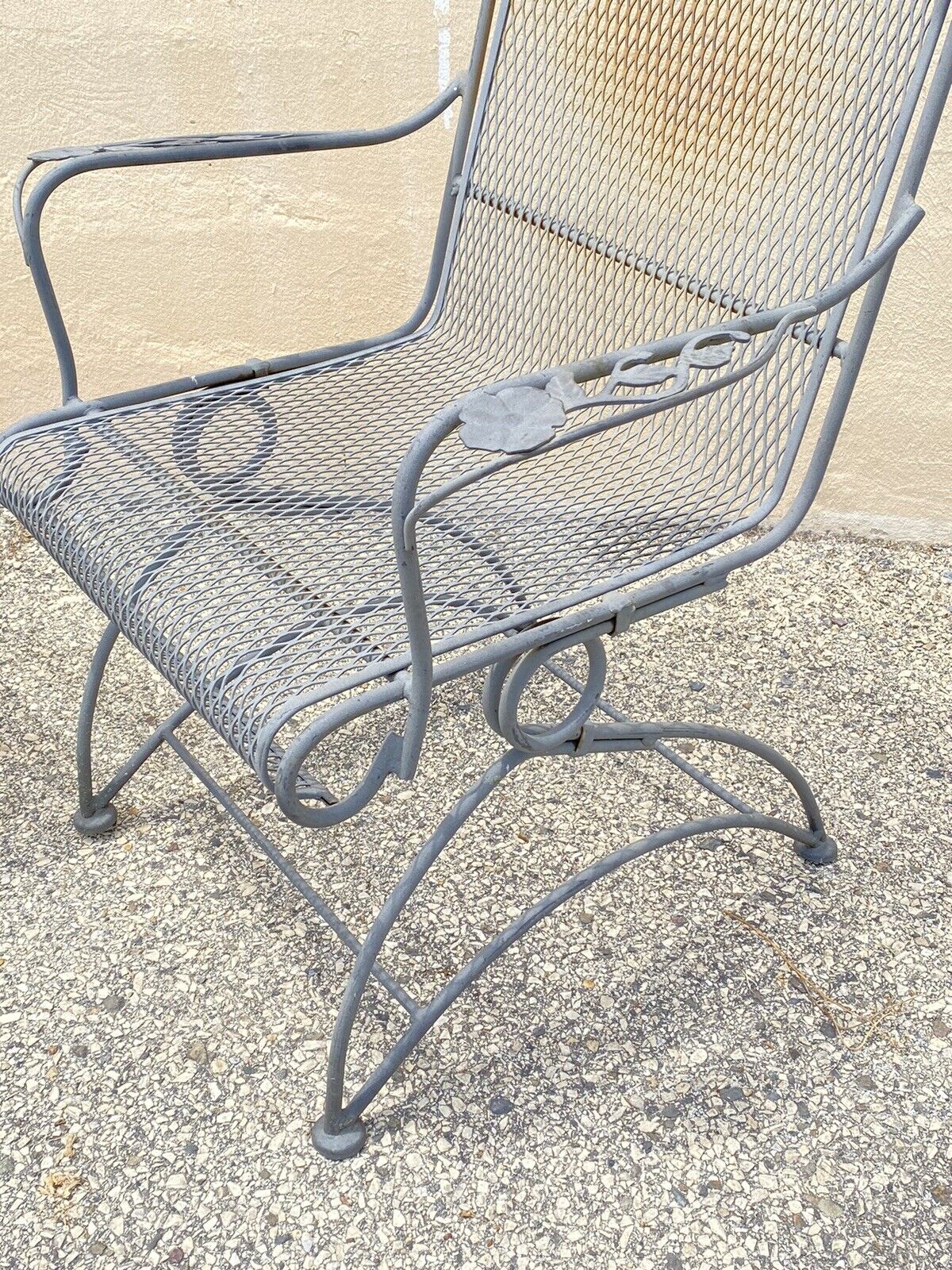 Vintage Meadowcraft Dogwood Coil Spring Wrought Iron Garden Patio Chair - a Pair