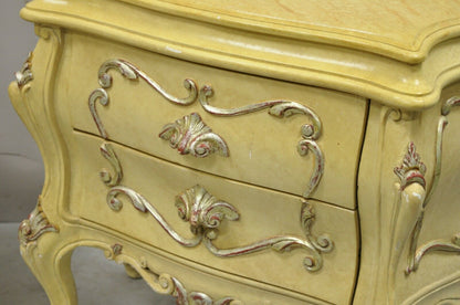 Italian Rococo Cream Lacquer 2 Drawer Nightstands Bombe Bedside Commode - a Pair