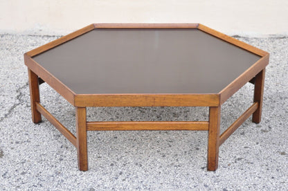 Vintage Mid Century Modern Walnut Hexagonal Coffee Table with Black Masonite Top