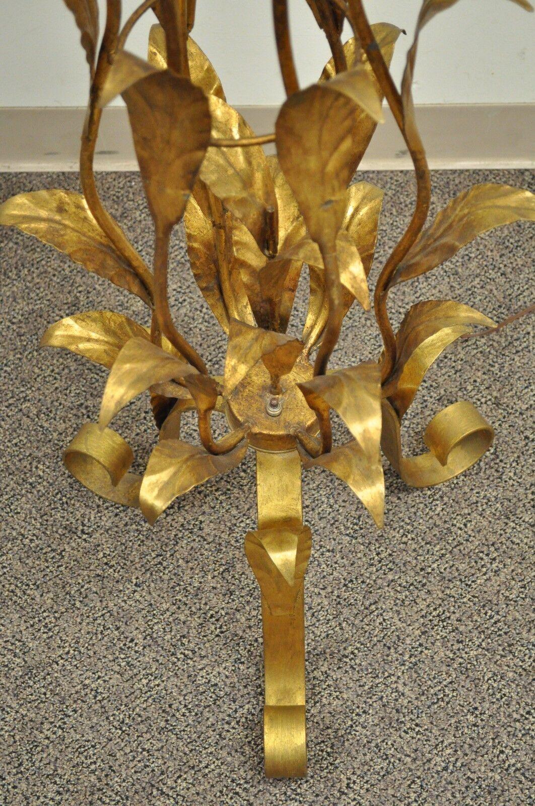 Vintage 6 Light Italian Hollywood Regency Gold Gilt Floral Tole Metal Floor Lamp