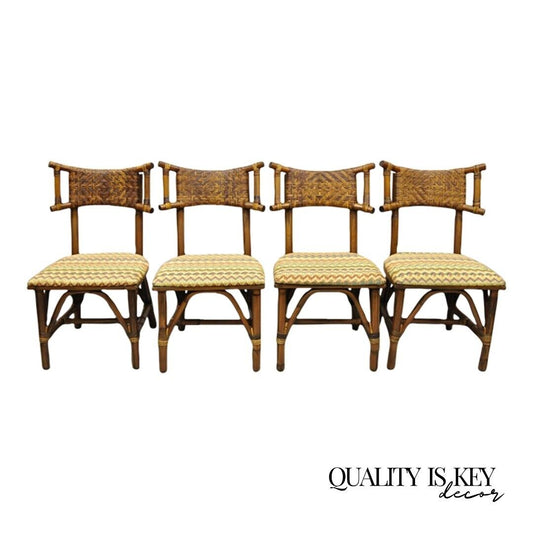 Vintage Bentwood Bamboo Rattan Tiki Hollywood Regency Dining Chairs - Set of 4