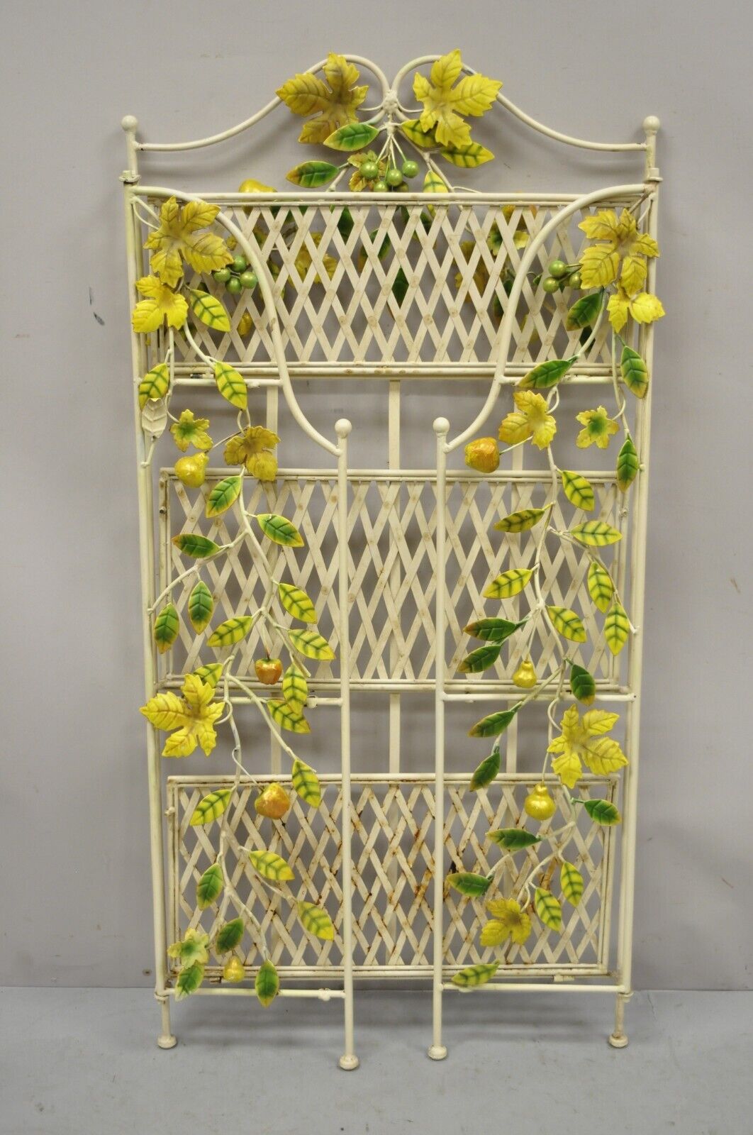 Vintage Italian Hollywood Regency Iron Tole Metal Yellow Lemon Shelf Stand