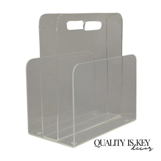 Vintage Mid Century Modern Clear Acrylic Lucite Magazine Rack Holder