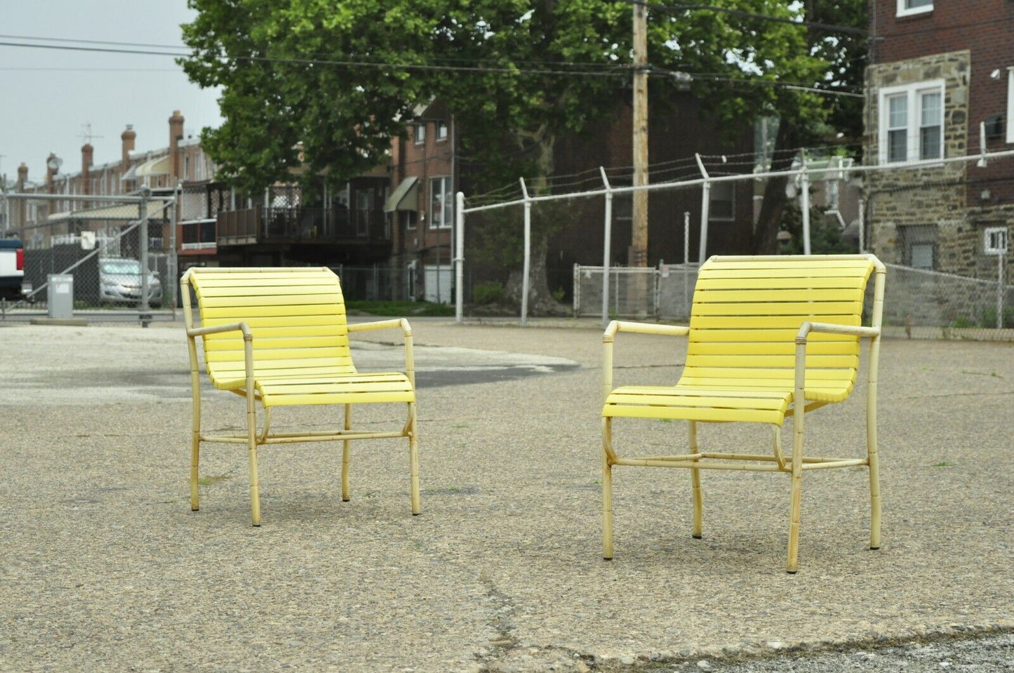 Vintage Faux Bamboo Aluminum Yellow Hauser Pool Patio Dining Chairs - Set or 4