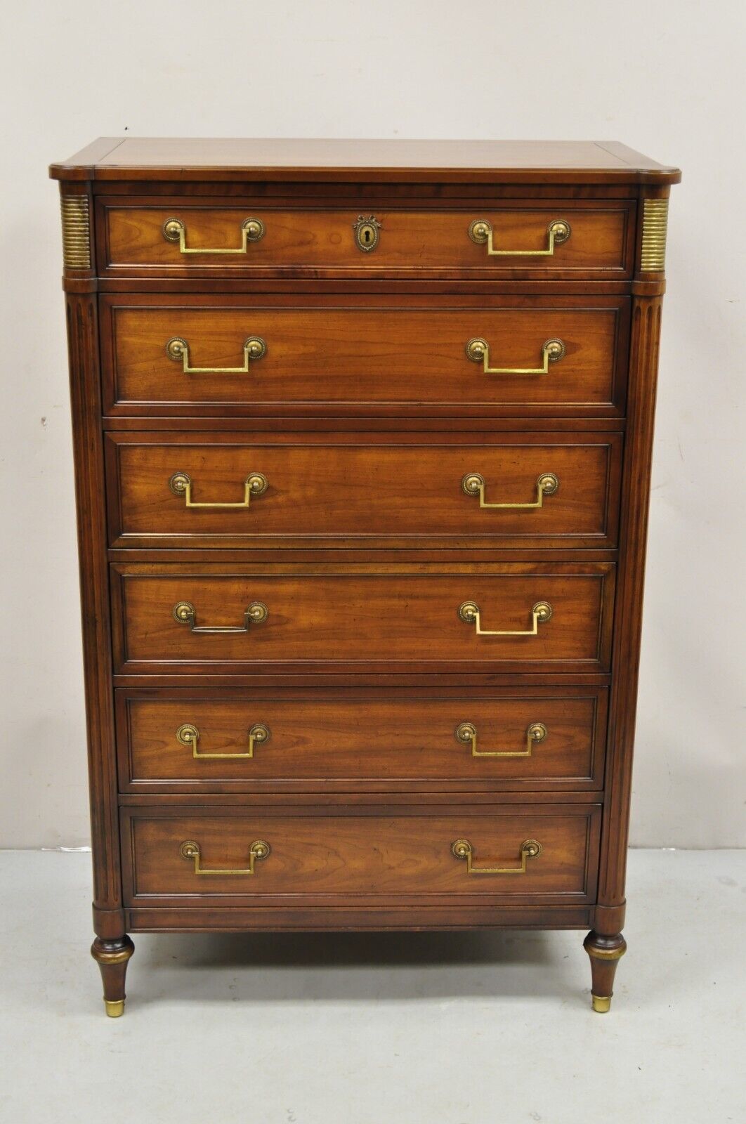 Kindel Milano Louis XVI Style 6 Drawer Highboy Cherry Wood Tall Chest Dresser