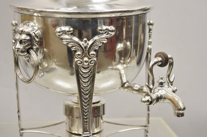 Antique English Regency Lion Head Paw Feet Silver Plated Samovar Warmer