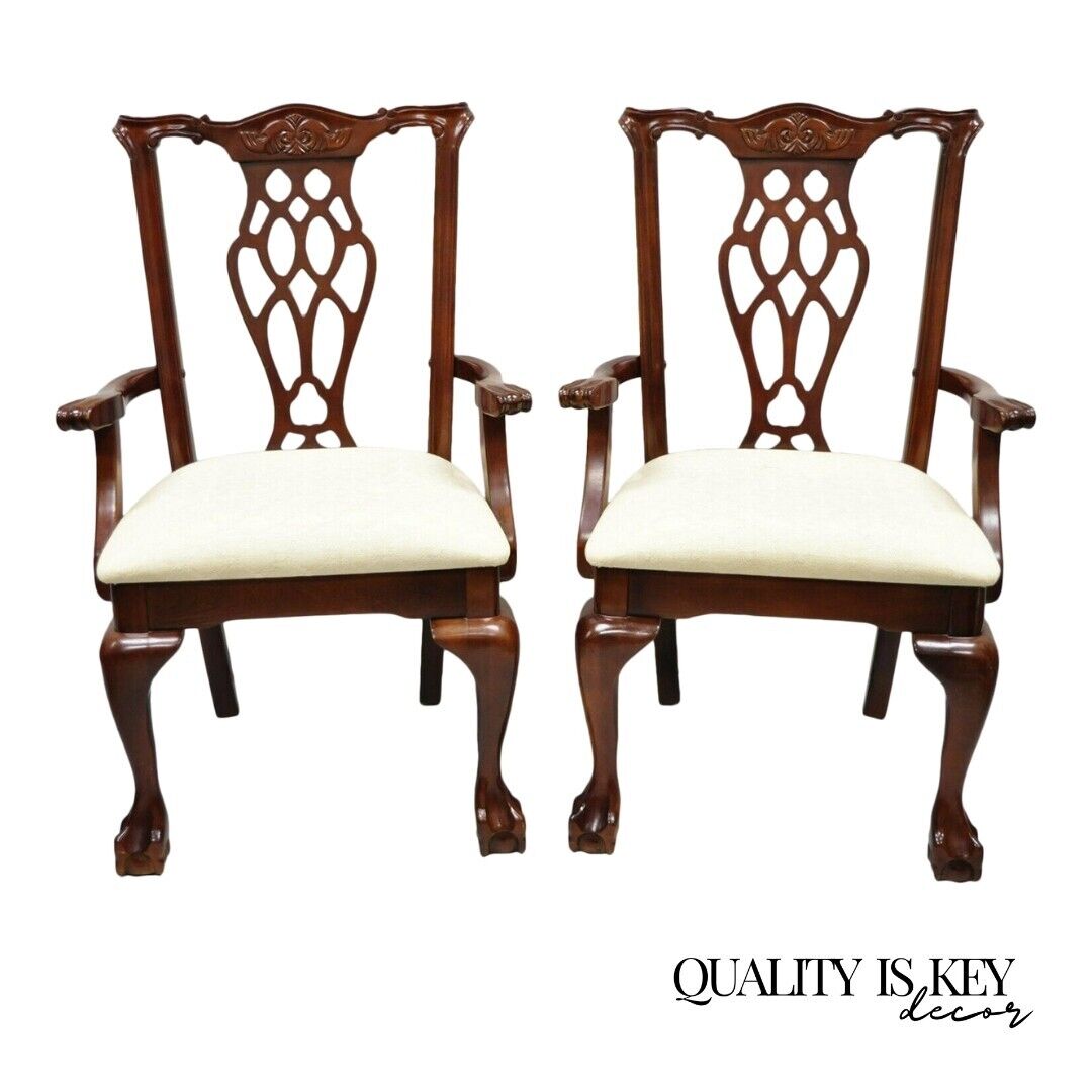 Vintage Chippendale Style Cherry Wood Dining Arm Chair by Master Design - a Pair