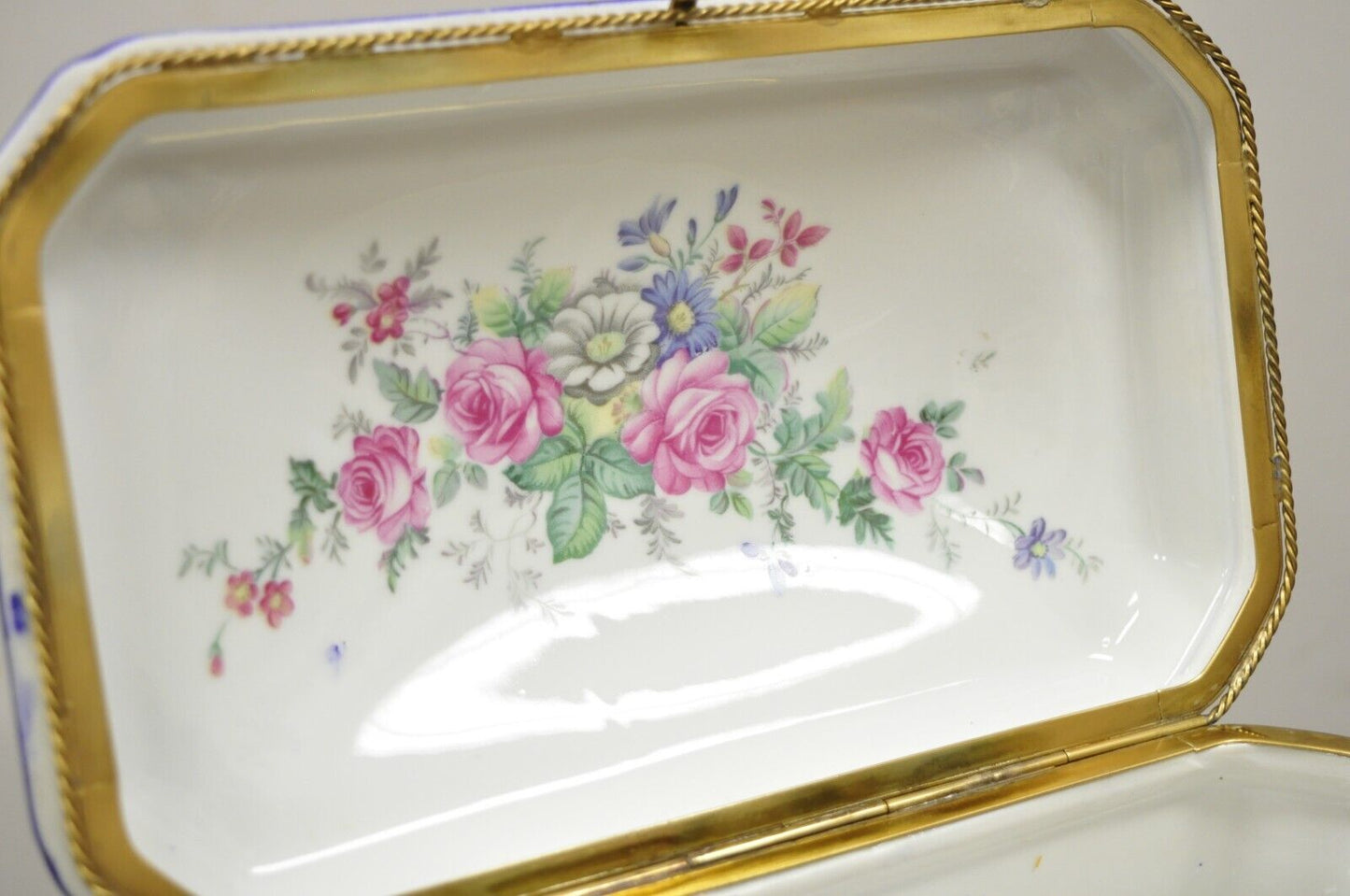 Vintage French Victorian Porcelain Hand Painted Hinged Box Signed R. Coulory