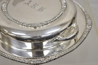 Vintage English Victorian EPC Silver Plated Lidded Dome Serving Platter Engraved