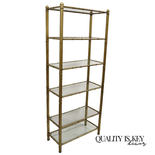 Vtg Hollywood Regency Faux Bamboo Steel Metal Gold 6 Tier Etagere Shelf Bookcase