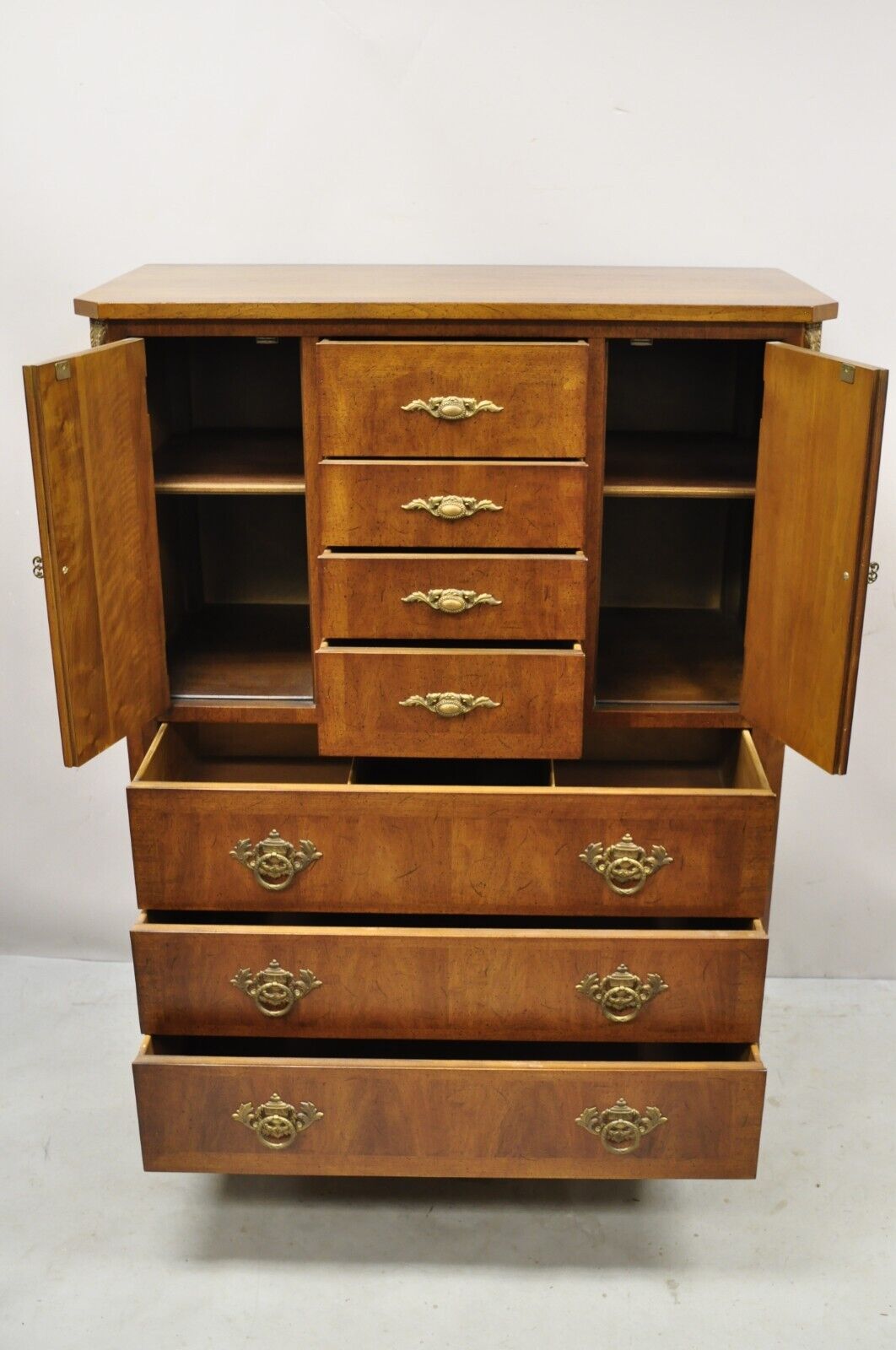 Vintage Henredon French Louis XV Style Banded Walnut Tall Chest Dresser