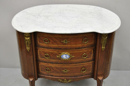 Antique French Louis XV Style Marble Top Bombe Commode Nightstand Bronze Ormolu