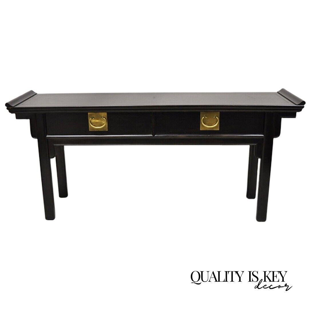 Vtg Century Chinoiserie Chinese Black Lacquered Ebonized Low Console Sofa Table