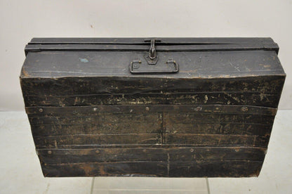 Antique Art Deco Steel Metal Military Weapons Black Storage Travel Trunk