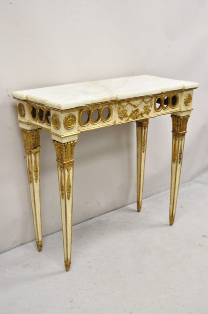 Vintage Italian Neoclassical Style Marble Top Cream and Gold Gilt Console Table