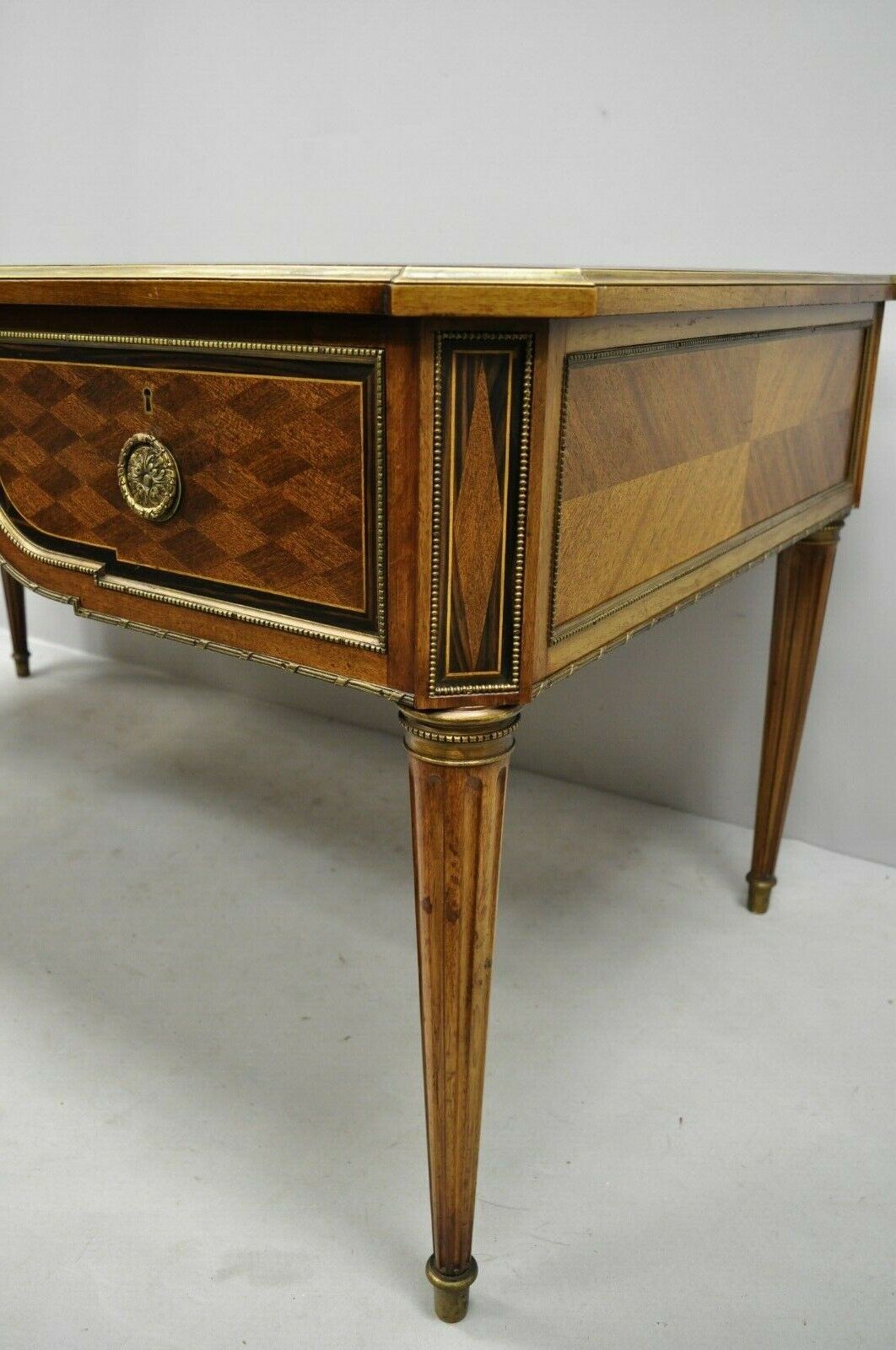 French Louis XVI Black Leather Top Bureau Plat Desk by Simón Loscertales Bona