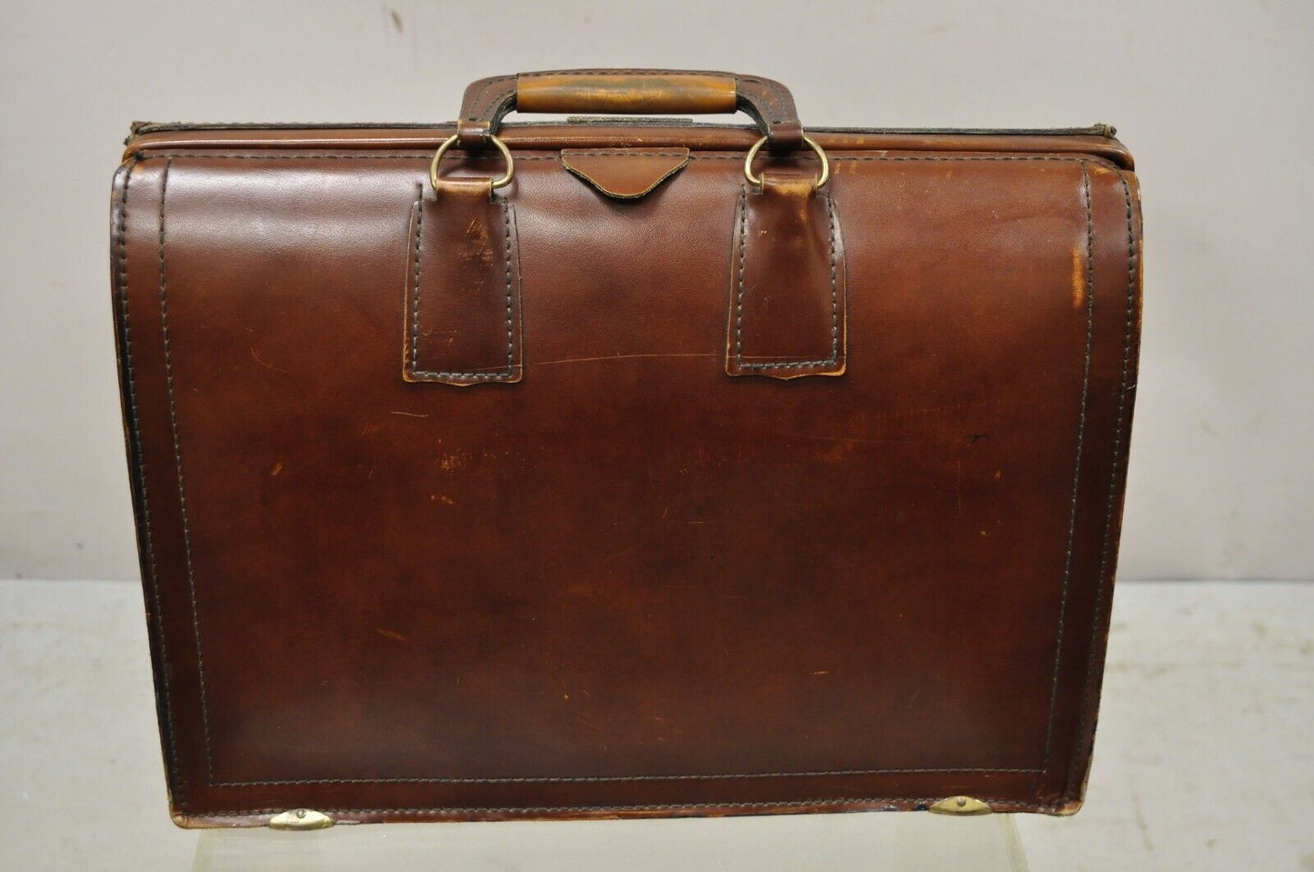 Vintage Mid Century Modern Saddle Leather Briefcase Case by Lion Leather Prods.