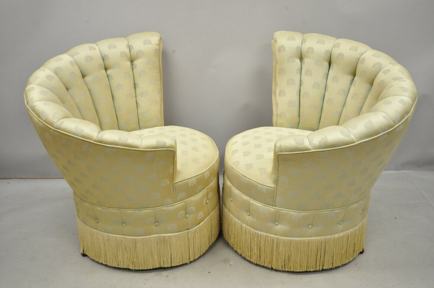 Pair Antique French Art Deco Hollywood Regency Channel Back Club Lounge Chairs