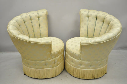 Pair Antique French Art Deco Hollywood Regency Channel Back Club Lounge Chairs