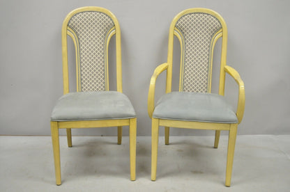 Set 6 Vintage Art Deco Style Cream Upholstered Back Dining Chairs attr. Henredon