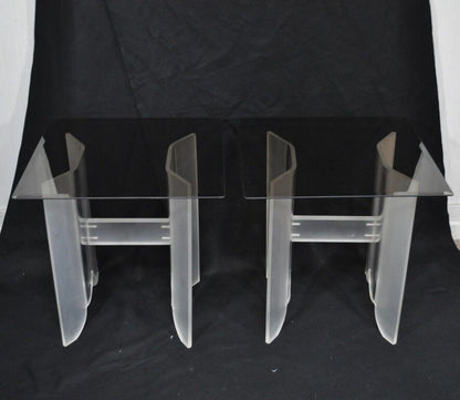 Vintage Pair Mid Century Modern Frosted Lucite & Glass Butterfly End Side Tables