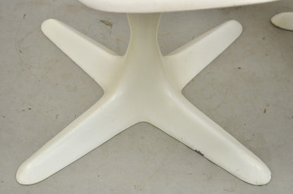 Mid Century Modern Burke Style Propeller Base Small White Swivel Chairs - a Pair