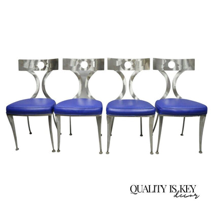 Set of Four Modern Shaver Howard Brushed Steel Metal Modernist Dining Chairs