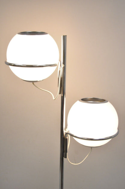 Reggiani Mid Century Italian Modern Double Glass Orb Chrome Marble Floor Lamp