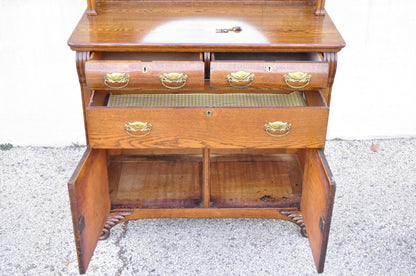 Antique Victorian Oak Wood Sideboard Buffet with Mirror Hutch Backsplash Shelf