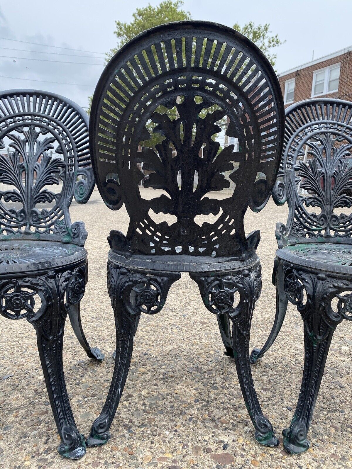 Cast Aluminum Victorian Style Garden Patio Bistro Side Chairs - Set of 3