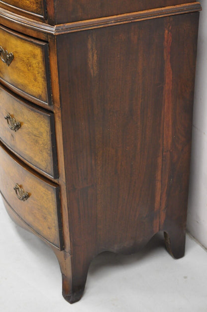 19th C English George II Burl Walnut Chest on Chest Dresser Chest of 8 Drawers
